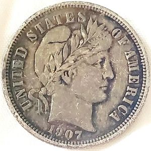 Vintage 1907 Barber Dime